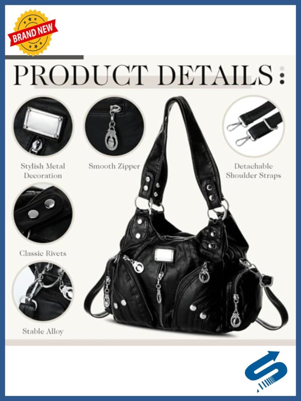Large Capacity Y2k Hobo Vegan Leather Satchel Handbag Multi-pocket Goth Trendy - Picture 3 of 5